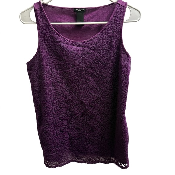 Ann Taylor Deep Purple Sleeveless Ribbed Tank Top | Petite Small - Picture 1 of 3